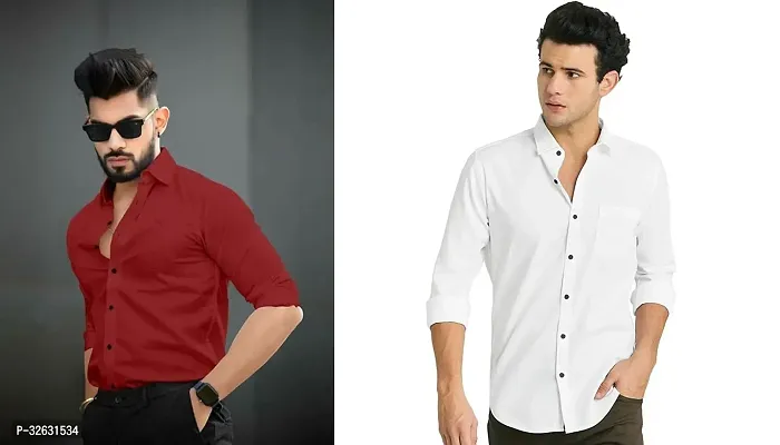 Fabulous Polyester Solid Long Sleeves Casual Shirts For Men- Pack Of 2-thumb0