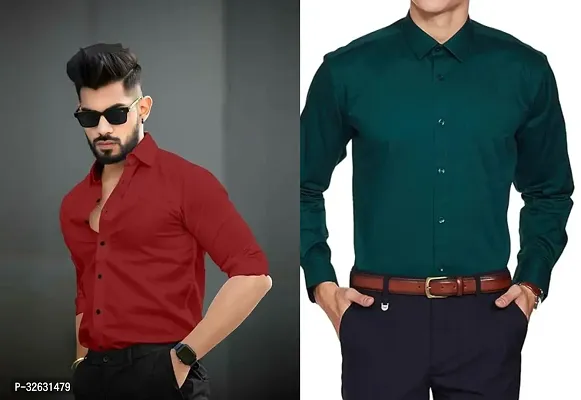 Fabulous Polyester Solid Long Sleeves Casual Shirts For Men- Pack Of 2