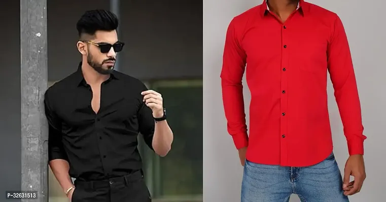 Fabulous Polyester Solid Long Sleeves Casual Shirts For Men- Pack Of 2-thumb0