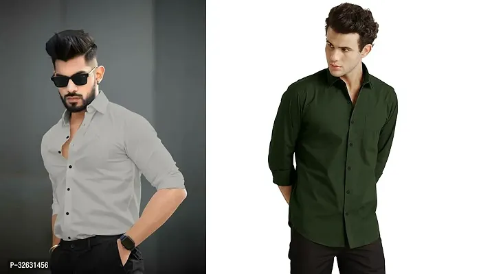 Fabulous Polyester Solid Long Sleeves Casual Shirts For Men- Pack Of 2