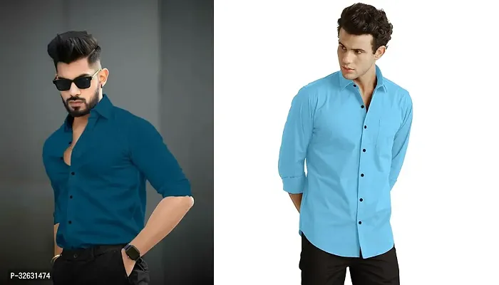 Fabulous Polyester Solid Long Sleeves Casual Shirts For Men- Pack Of 2