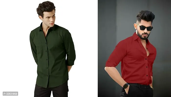 Fabulous Polyester Solid Long Sleeves Casual Shirts For Men- Pack Of 2