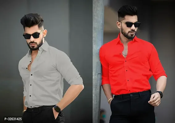 Fabulous Polyester Solid Long Sleeves Casual Shirts For Men- Pack Of 2-thumb0