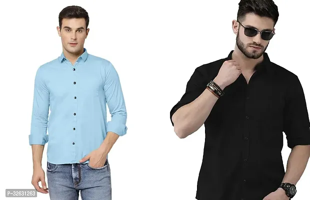 Fabulous Polyester Solid Long Sleeves Casual Shirts For Men- Pack Of 2-thumb0