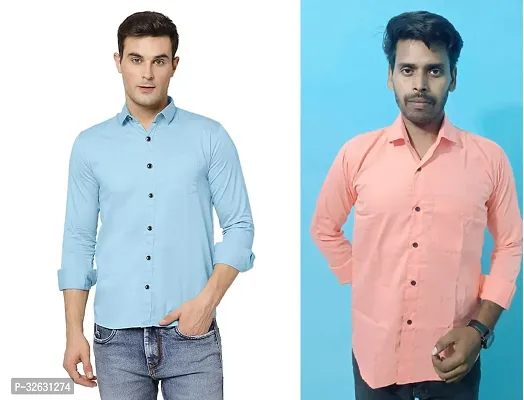 Fabulous Polyester Solid Long Sleeves Casual Shirts For Men- Pack Of 2-thumb0