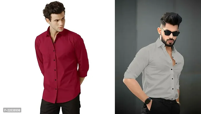 Fabulous Polyester Solid Long Sleeves Casual Shirts For Men- Pack Of 2-thumb0