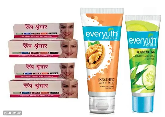 Roop Shringar face whitening night cream 2pc (20x2)g with Everyuth Walnut scrub and Face pack (50+50)ml