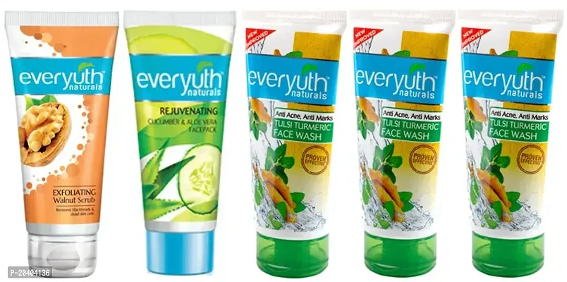 Ever/Yuth Walnut scrub (50)ml  Aloevera facepack (50)ml with Tulsi Turmeric face wash set of 3pc (50x3)ml