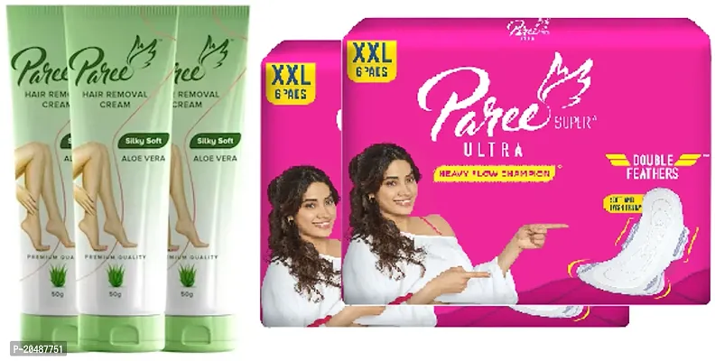 Paree hair remover cream 3pc(50x3) with Paree ULTRA XXL sanitary pads 2pakts (6+6)pc-thumb0