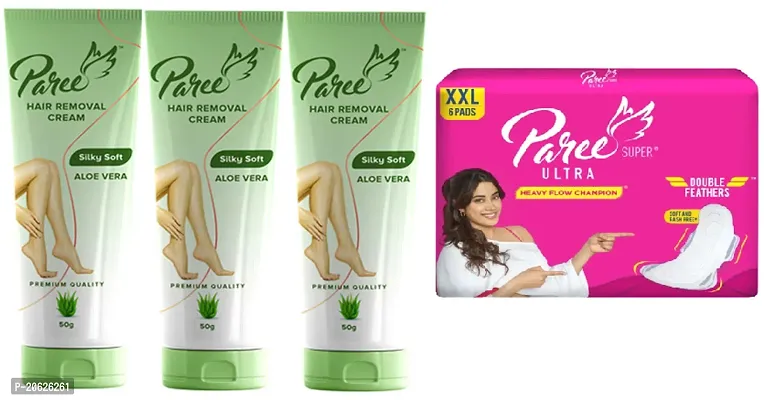 Paree Hair Removal cream 3pc (50x3)g with Paree Sanitry Pads XXL (6)pc pack