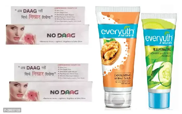 NO DAG Cream to remove dark spot  Pimple 2pc(20x2)g with Everyuth Walnut Scrub  Alovera Face Pack (50+50)ml