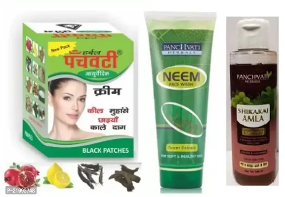 Panchavati Herbal face cream (10)g with Neem facewash (60)ml  Shikakai Amla shampoo (100)ml combo pack