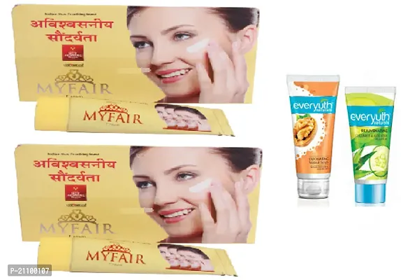 MYFAIR Cream 2pc (15x15)ml with Everyuth Walnut Scrub (50)ml  Alovera Face Pack (50)ml