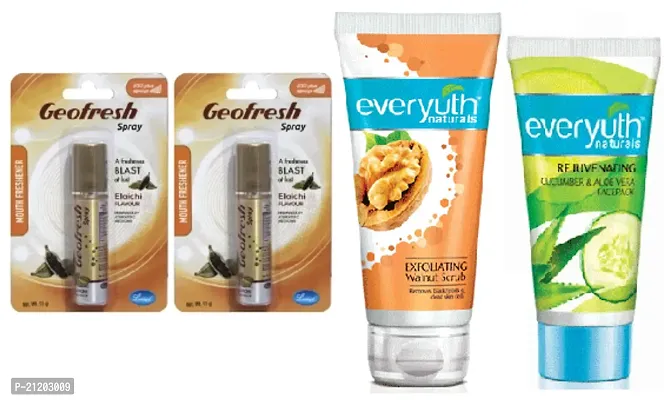 Geofresh  Mouth Freshener Spray (15x2)ml ( Elaichi ) Flavour with Everyuth Walnut Scrub  Alovera Face pack (50+50)ml-thumb0