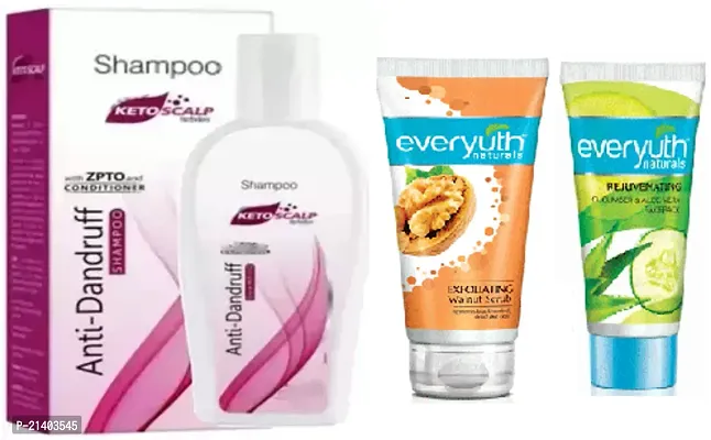 Ketosclap (100)ml Anti-Dandruf Shanpoo with Everyuth Walnut Scrub + Alovera Facepack (50+50)ml