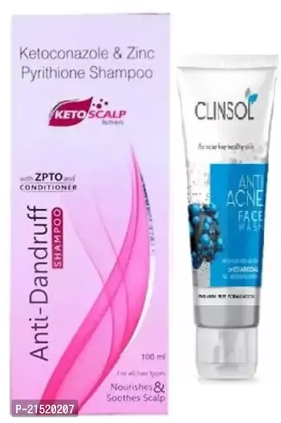 Ketosclap Anti Dandruff shampoo (100)ml with Clinsol anti acne Charcol face wash (70)ml