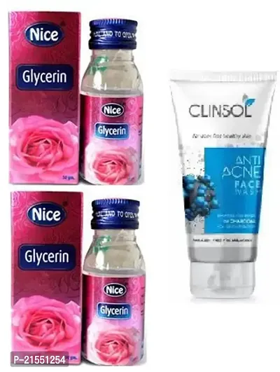 Nice Glycerin for skin care 2pc (100+100)ml with Clinsol Charcoal face wash (70)ml