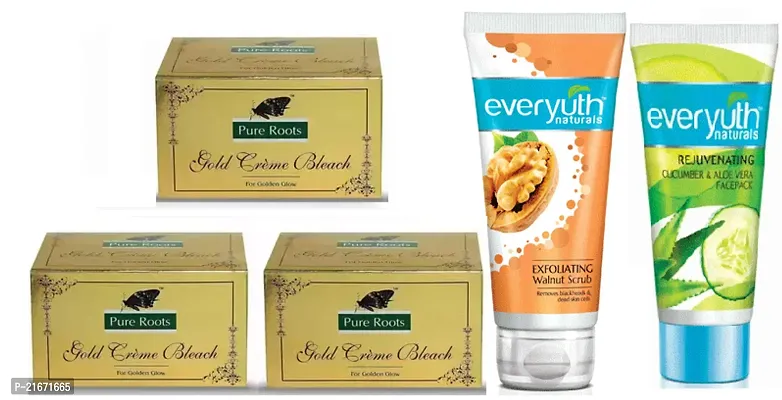 Pure Root Diamond Bleach Cream 3pc (42x3)g with Everyuth  Walnut Scrub + Face Pack (50+50)g