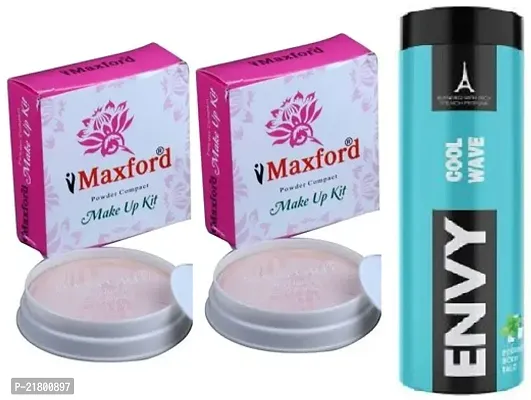 Maxford Professiona Compact (2 in 1) Powder 2pc with ENVY Perfumed Cool Wave Talcum Powder 100g