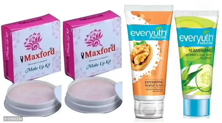 Maxford Face powder (2-in-1) set of 2pc with Everyuth Walnut Scrub + Alovera Face Pack (50+50)ml