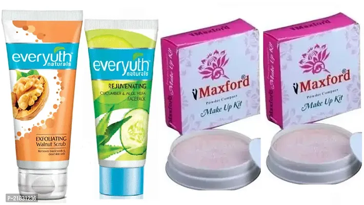 Everyuth Walnur Scrub + Alovera Face Pack (50+50)ml with Maxford Face Powder (2-in-1)set of 2pc