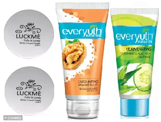 Luckme Whitex Compact Powder (2-in-1) face powder 2pc with Everyuth Walnut Scrub + Alovera face pack (50+50)ml