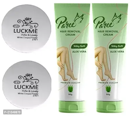 Luckme Whitex Compact Powder (2-in-1) face powder 2pc with Paree Body Hair Remover Cream 2pc (50+50)g