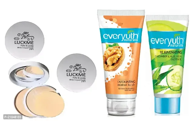 Luckme Pofie  Lovely  (2-in -1) Face powder 2pc with  Everyuth Walnut Scrub  Alovera Face Pack (50+50)m