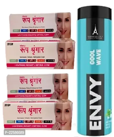 Roop Shringar Face whitening Night Cream 2pc(20+20)g and ENVY Cool Wave Talc Powder (100)g set of 3 items