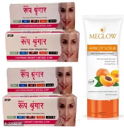 Roop Shringar Face whitening Night Cream 2pc(20+20)g and Meglow Apricot Scrub (70)ml