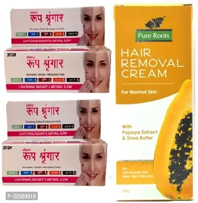 Roop Shringar Face whitening Night Cream 2pc(20+20)g and Pure Root Papaya Hair Removal Cream (50)g-thumb0