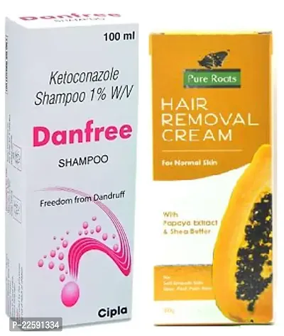 Danfree 1% Anti Dandruff Shampoo (100)ml and Pure Root Papaya Hair Removal Cream (50)g