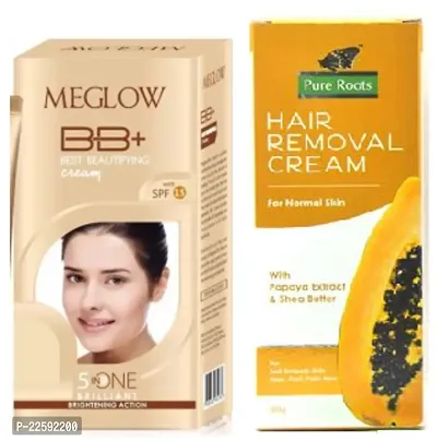 Meglow BB+ Best Beautifying Cream (30)g and Pure Root Papaya Hair Removal Cream (50)g