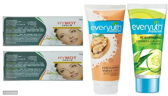 HYMOT Post Pimple Scars  Dark circles removing Cream 2pc (15x2)g with Everyuth walnut scrub and Alovera face pack (50+50)g set-thumb0