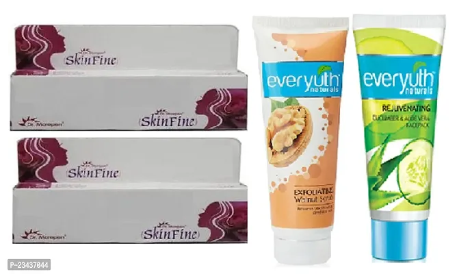 Skin Fine  Night Cream 2pc (15+15)g for skin Whitening  with Everyuth Walnut Scrub  Alovera Face Pack (50+50)ml