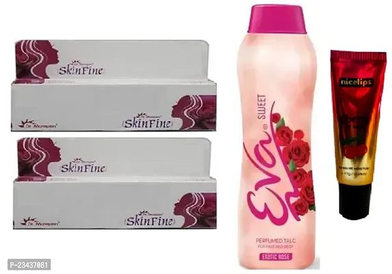 Skin Fine  Night Cream 2pc (15+15)g for skin Whitening  with Eva Sweet Powder (100)g  Nicelips Lip Bam (10)g