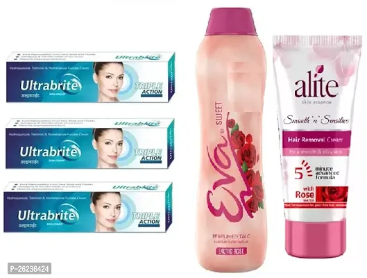 Ultrabrite whitening  Night cream 3pc (15x3)ml  and Eva Sweet Talc Powder (100)g with Alite Hair remover cream (30)ml