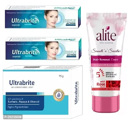 Ultrabrite Triple Action 2 Night Cream  and 1 Soap  (15+15+75)g with Alite Hair remover Cream (30)g