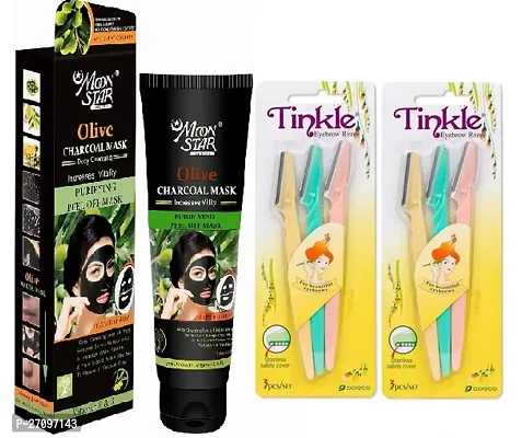 Moon Star Olive Charcoal Peel Of Mask (100)ml with Tinkle Face razor 2 set (3x2)pc-thumb0