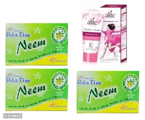 Skin Fine  Neem Soap 3pc (75+75+75)g with Alite hair removal Cream (30)g-thumb0