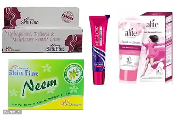 Skin Fine Triple Action whitening Night cream (15)g  Neem soap (75)g with Meglow Lip Shiner Lip Bam (15)g  and Alite hair remover cream (30)g