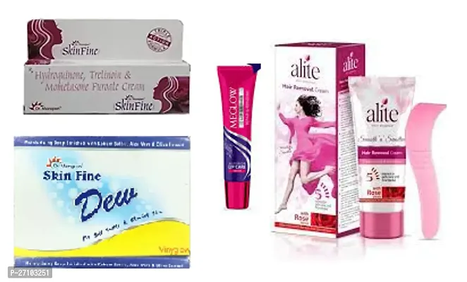 Skin Fine Triple Action 1Cream and 1 Skin Fine Dew soap (15+75)g with Meglow Lip Shiner Lip Bam (15)g and Alite Hair remover cream (30)g