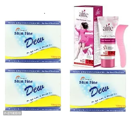 Skin Fine Dew soap 3pc(75x3)g for soft skin and Alite Hair remover cream (30)g