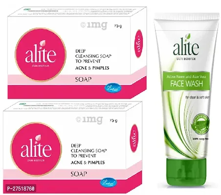 Alite Acne Soap 2pc (75+75)g and Alite Neem Facewash (70)g for Acne  Pimple removing soap-thumb0