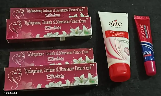 Skinbrite  whitening  cream 3pc set (15x3)g with Alite oil Control face wash 70g  Meglow Lip Bam 15g