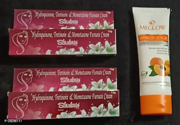 Skin Brite Whitening Cream 2pc (15+15)g with Meglow Apricot Scrub  70g