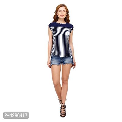 Women's stripe round neck top