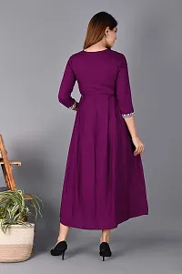 AAIVAN Rayon Embroidered Straight 3/4 Sleeve Round Neck Purple Kurta-thumb1