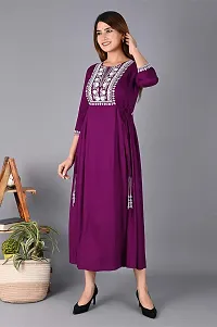 AAIVAN Rayon Embroidered Straight 3/4 Sleeve Round Neck Purple Kurta-thumb2