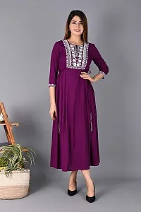 AAIVAN Rayon Embroidered Straight 3/4 Sleeve Round Neck Purple Kurta-thumb3